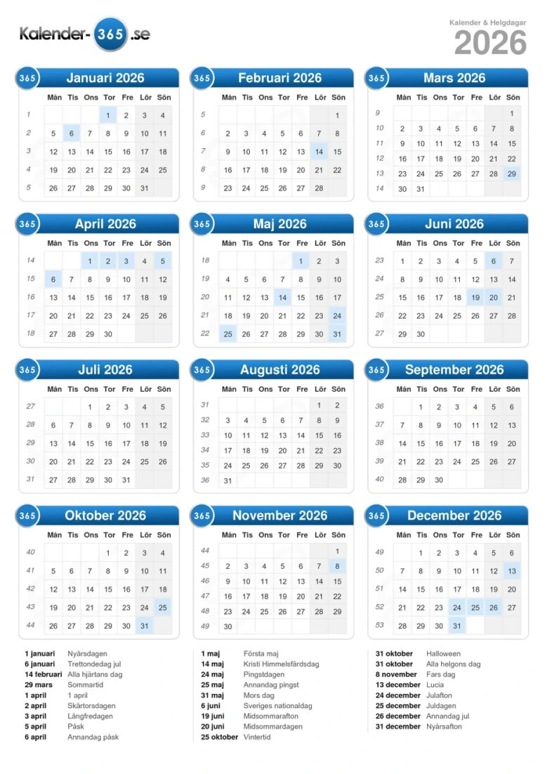 svenska helgdagar 2026